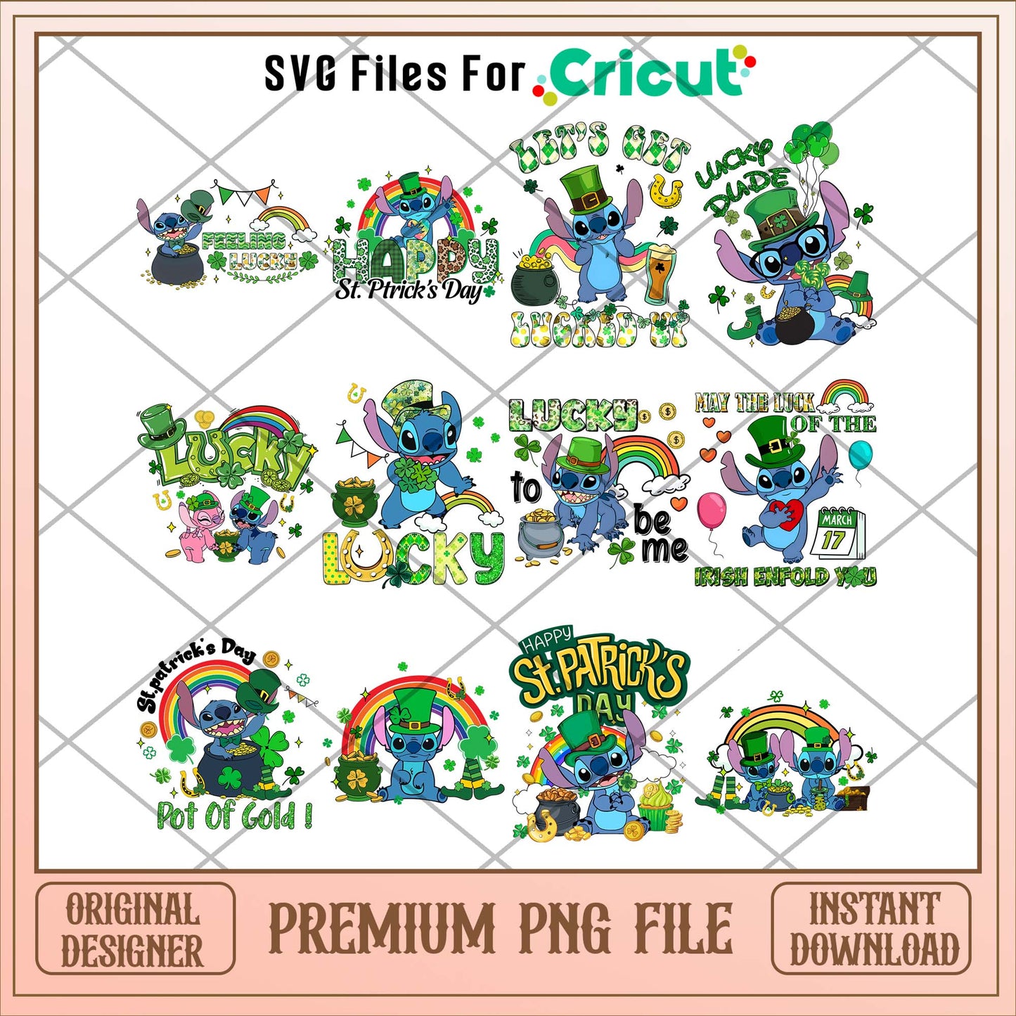 Disney Stitch St. Patrick's day png bundle 