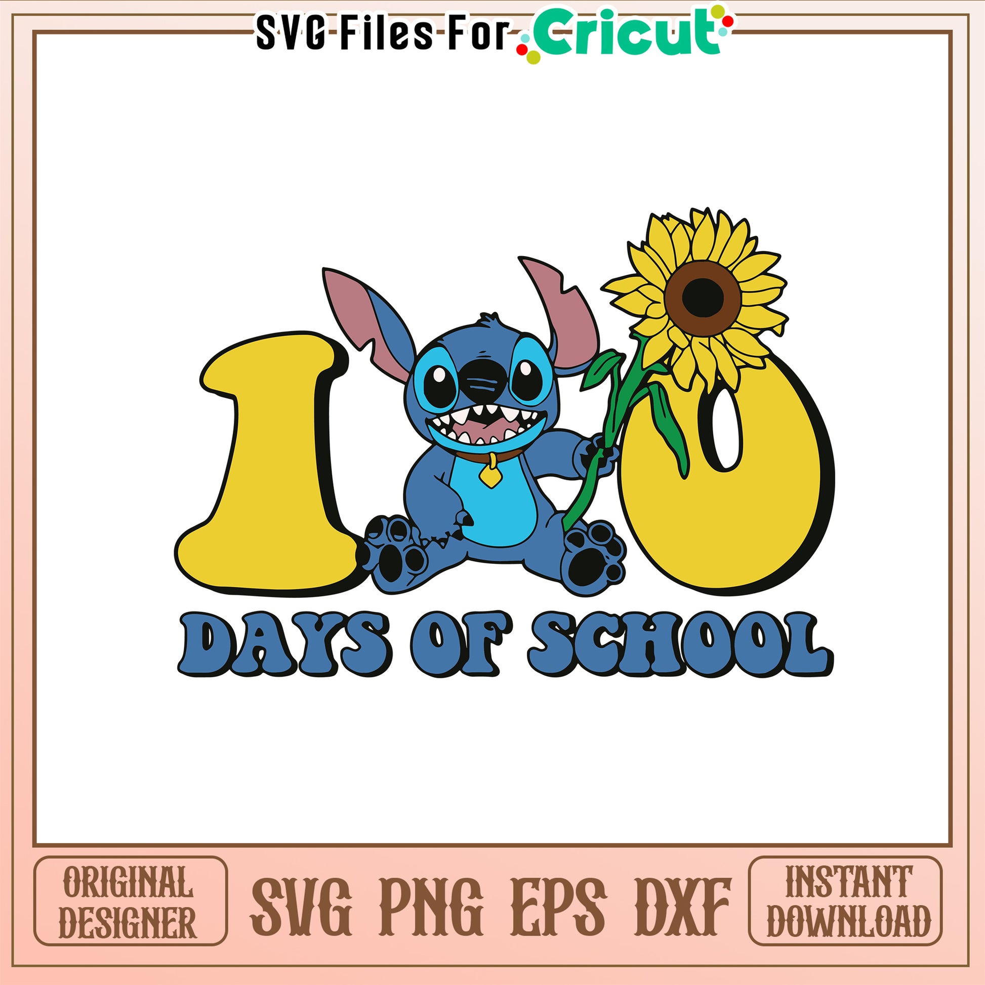 Stitch sunflower 100 days of school svg, disney school svg