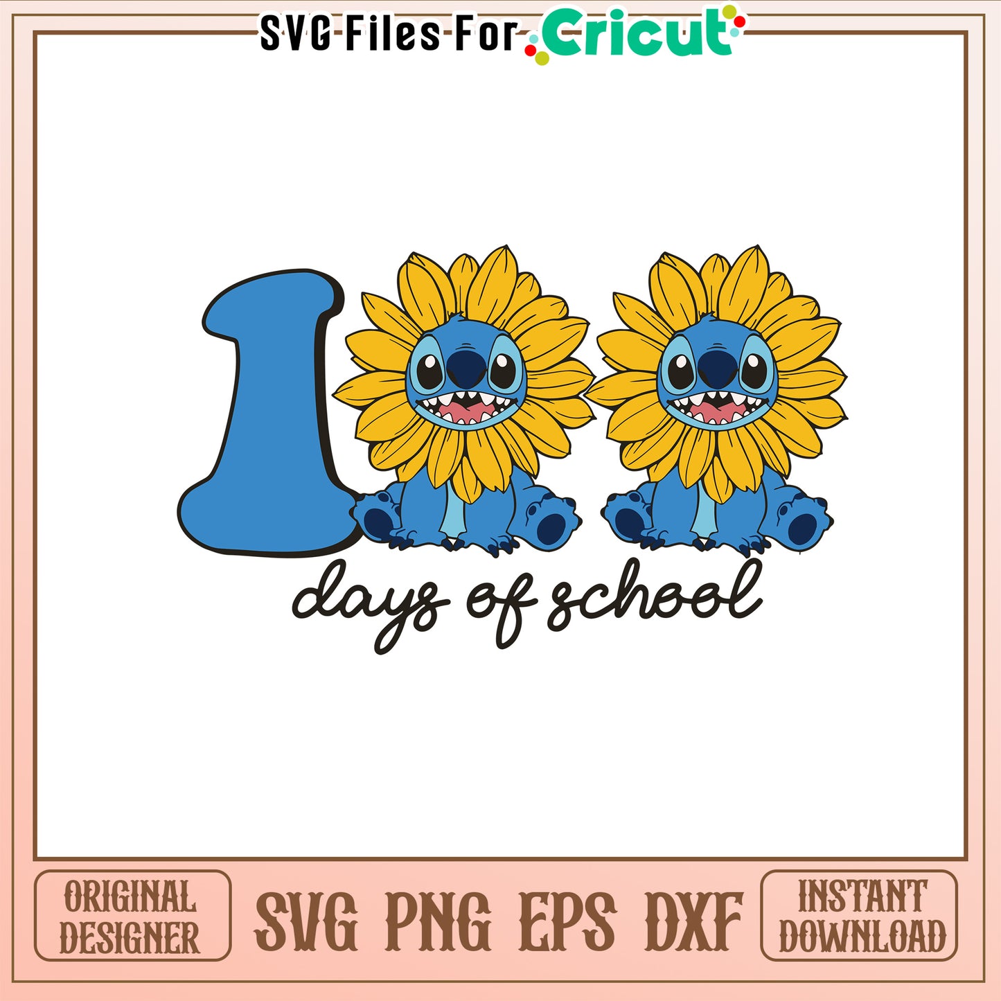 Stitch sunflower 100 days of school svg, stitch costume svg