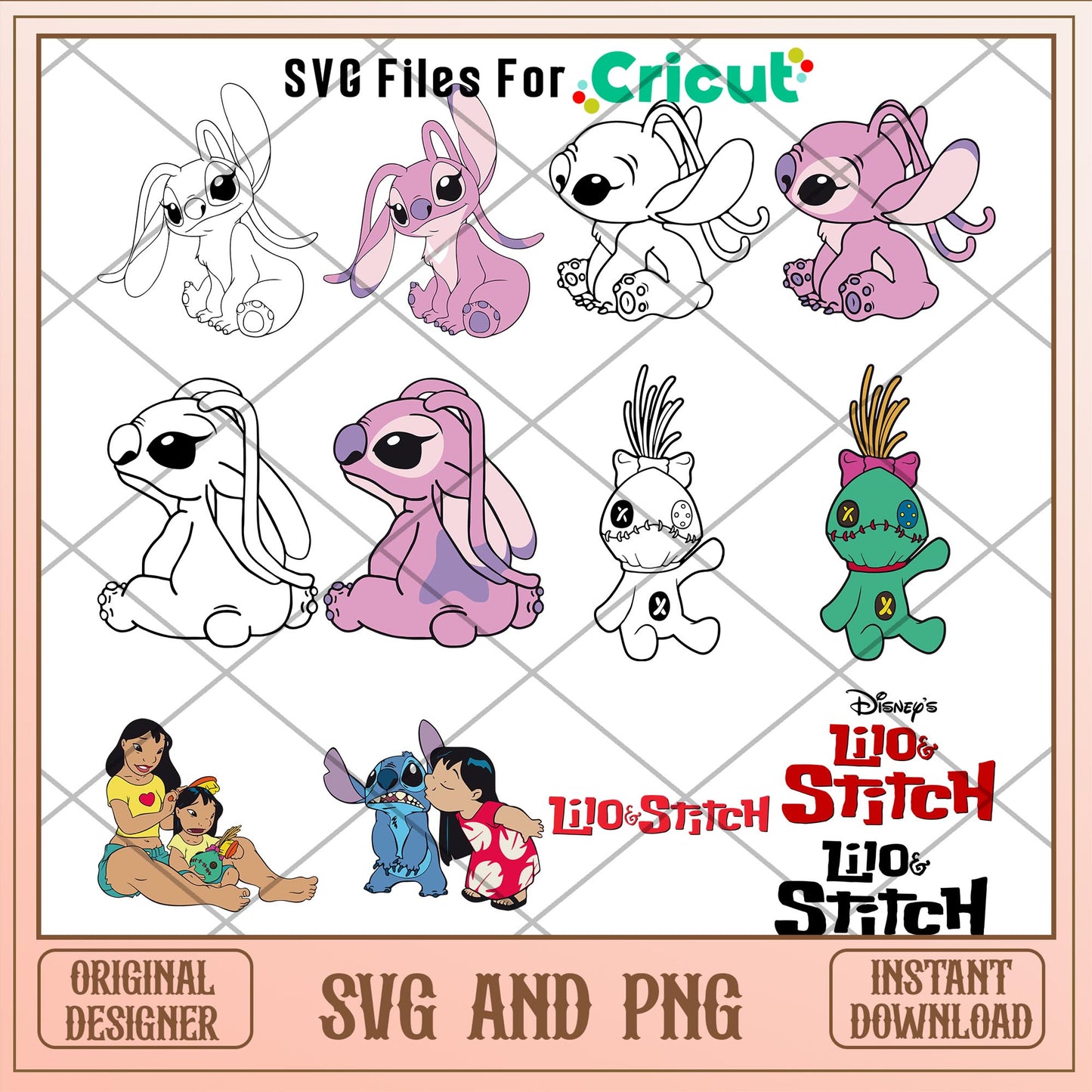 Stitch and Angela Disney cartoon character svg bundle