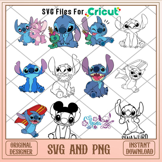 Stitch Disney cartoon character svg bundle ver 4