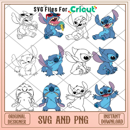 Stitch Disney cartoon character svg bundle ver 5