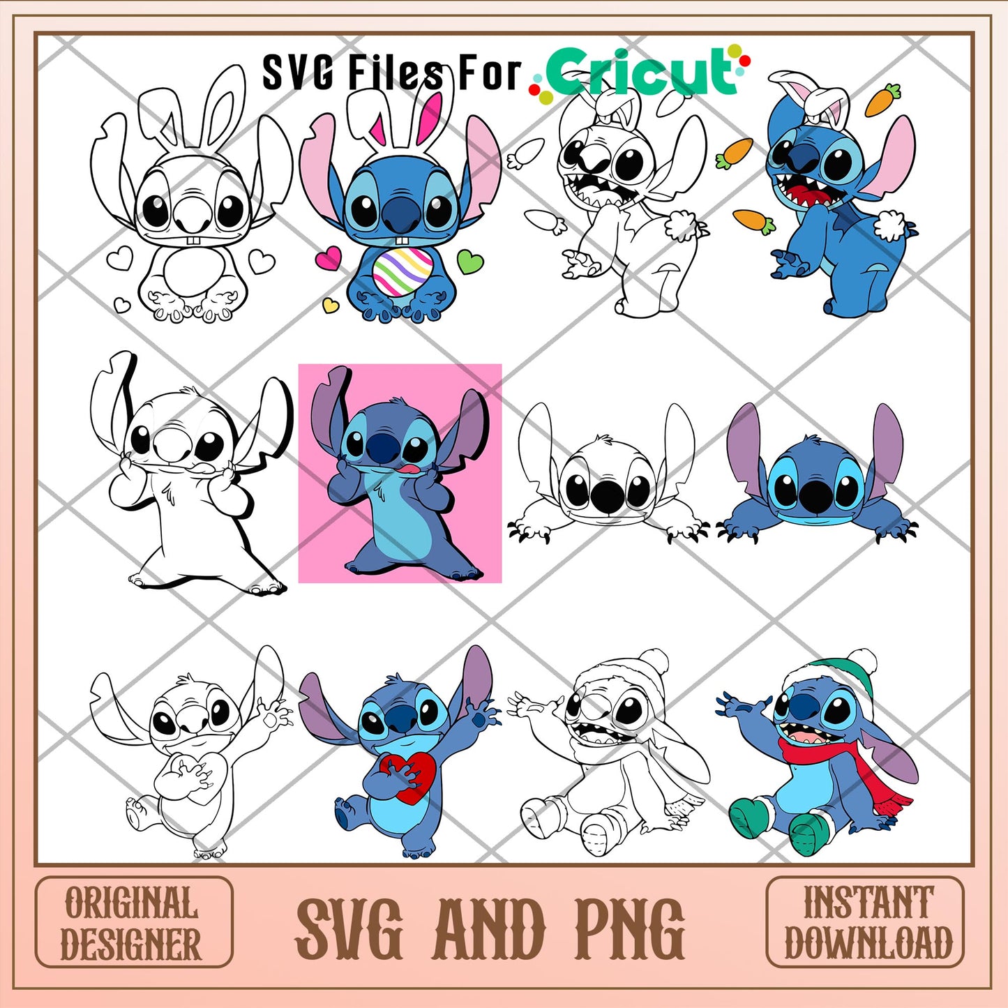 Easter Stitch Disney cartoon character svg bundle