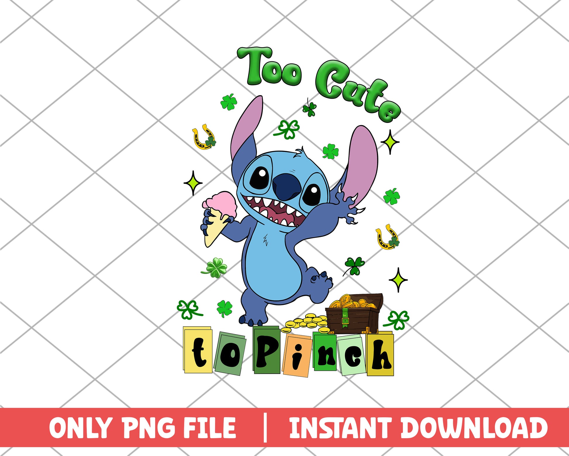 Stitch too cute to pinch st.patrick day png 