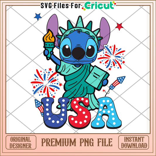 Stitch usa design png, independence day png, disney character png