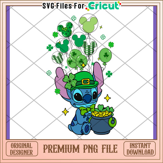 Stitch with Shamrocks and Balloons PNG Design File