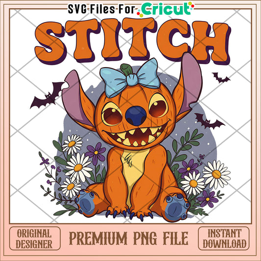 Stitich halloween pumpkin png, spooky halloween png, halloween season png