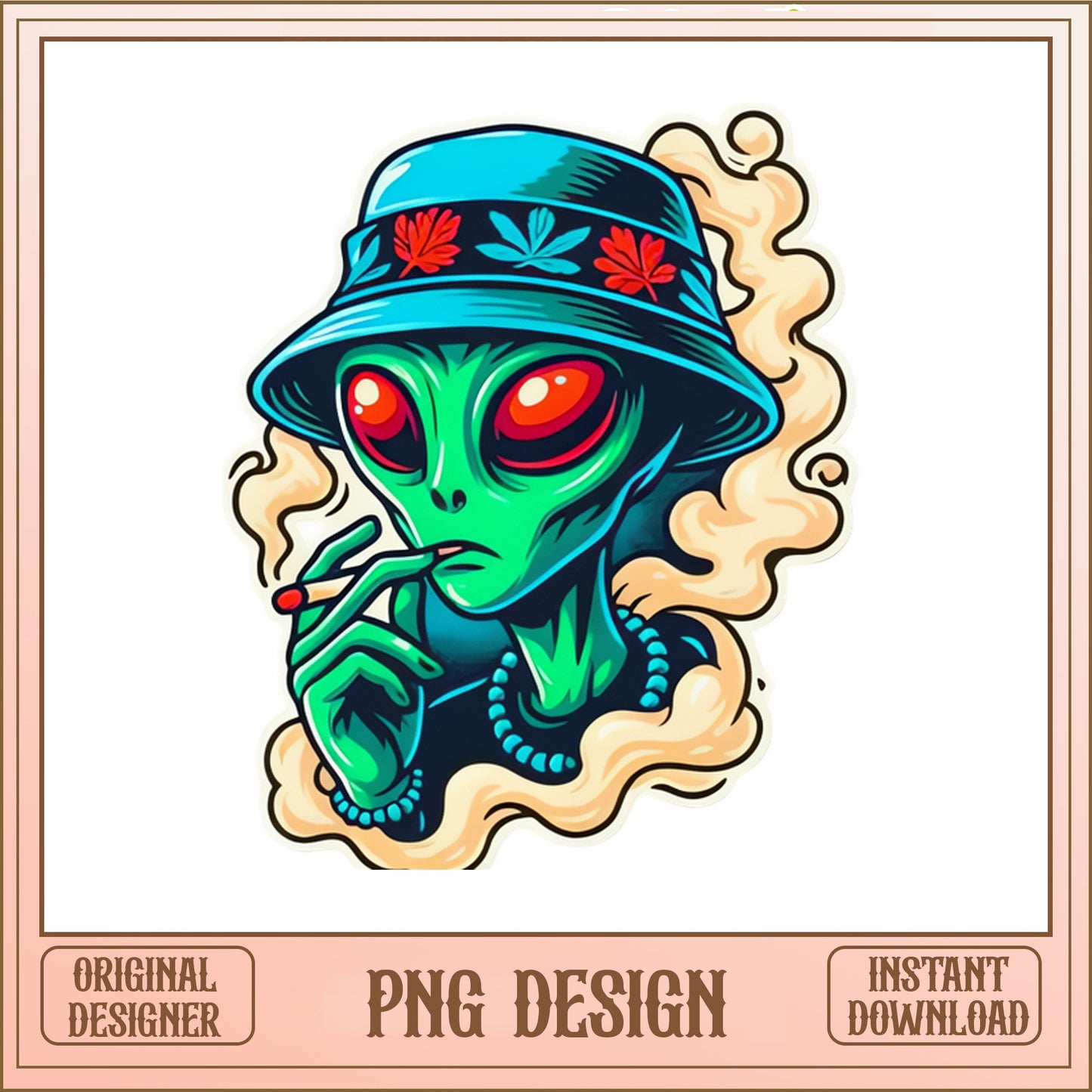 Stoner Alien Smoking Weed PNG, Funny Alien PNG, Trippy PNG