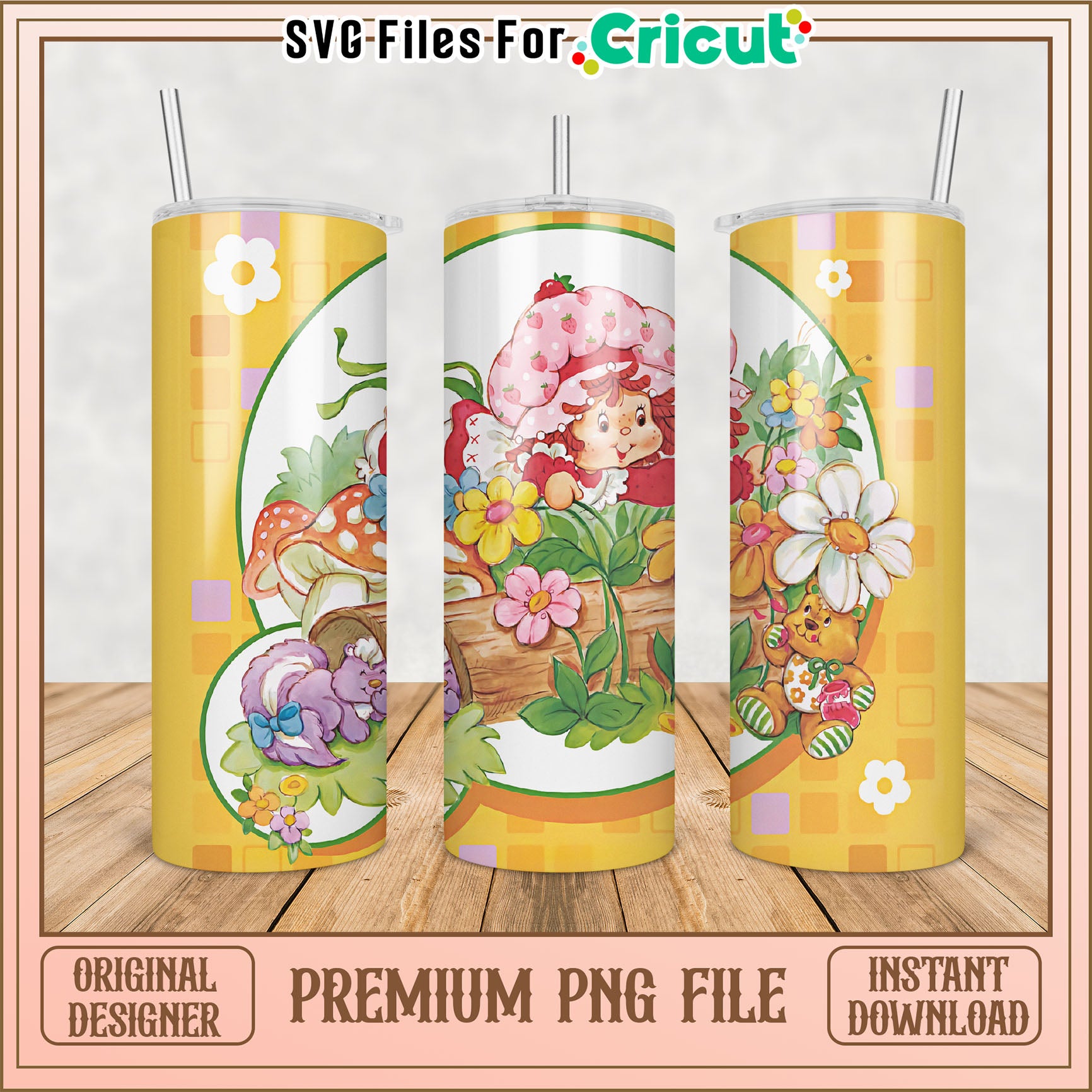 Strawberry Shortcake Tumbler PNG Sublimation Design
