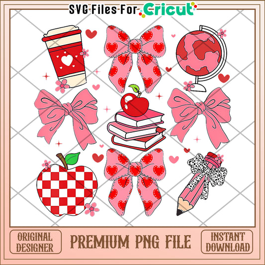 Strawberry supplies png, cute stationery design png, back to school items png