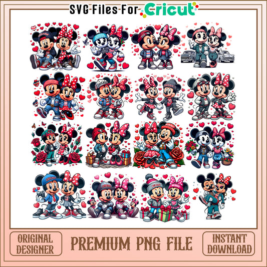 Street style mickey minnie bundle png, mickey and minnie valentine png