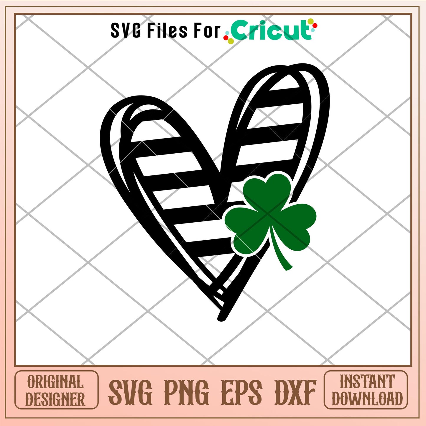 Stripped Heart With Clover, Stripped Heart With Clover Svg