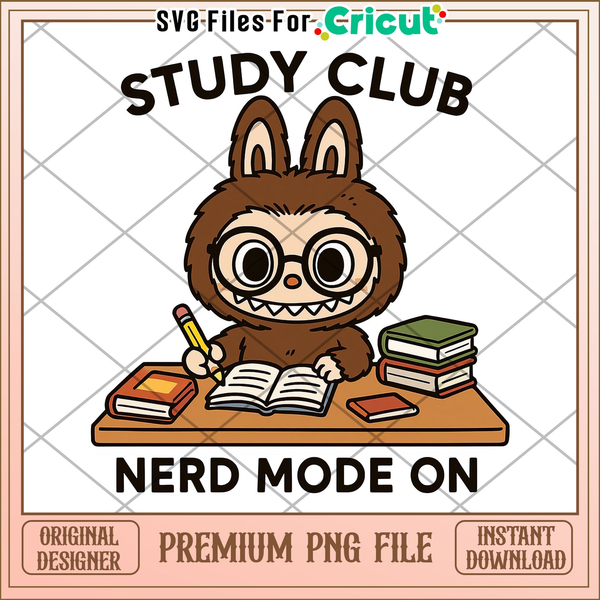 Study club nerd mode on png, labubu keychain png, labubu doll png