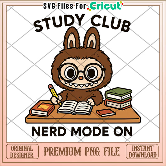 Study club nerd mode on png, labubu keychain png, labubu doll png