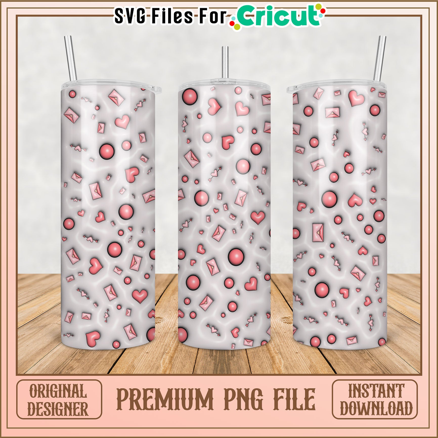 Stunning Heart Pattern Tumbler Design PNG for Cricut Projects