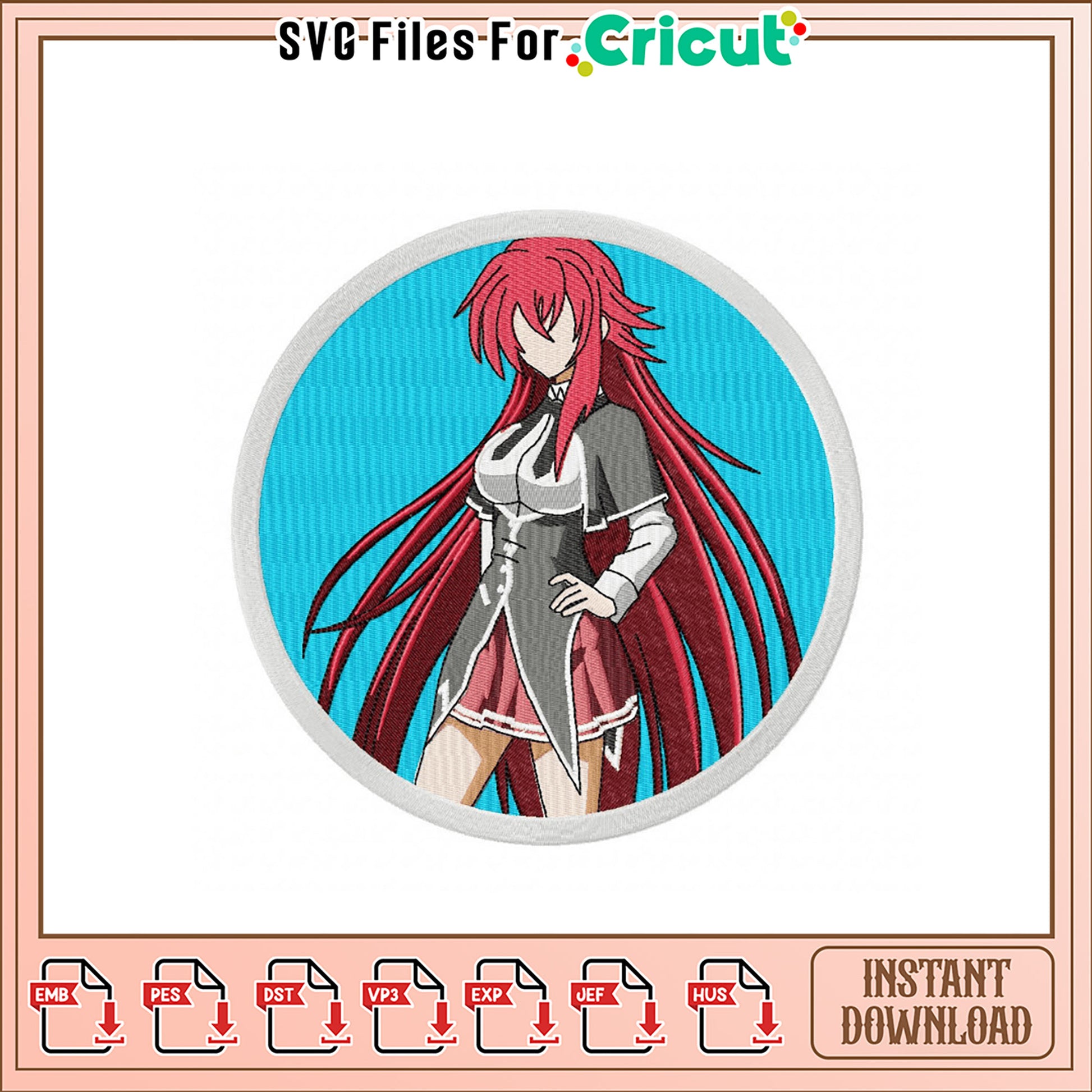 Stylish Anime Girl Embroidery Design Instant Download