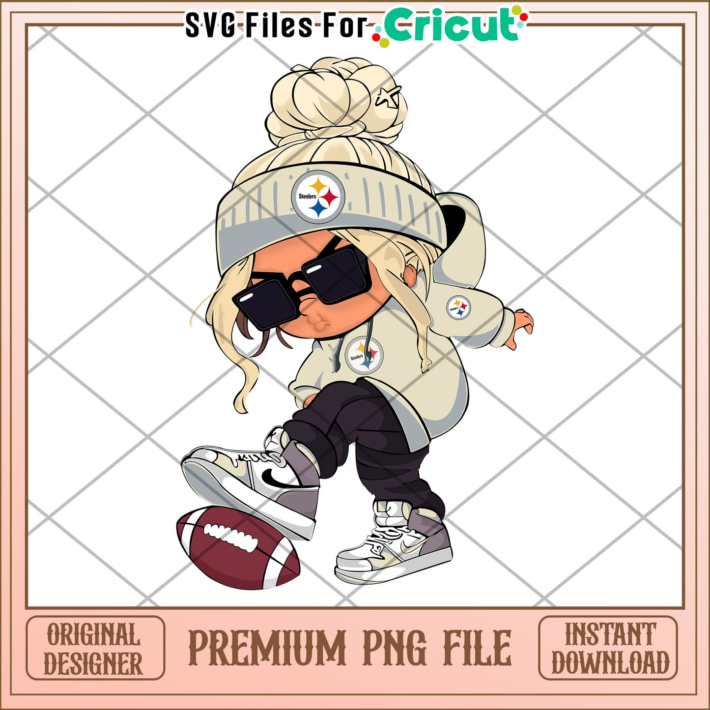 Stylish Cartoon Girl with Football, Premium PNG for Cricut Users