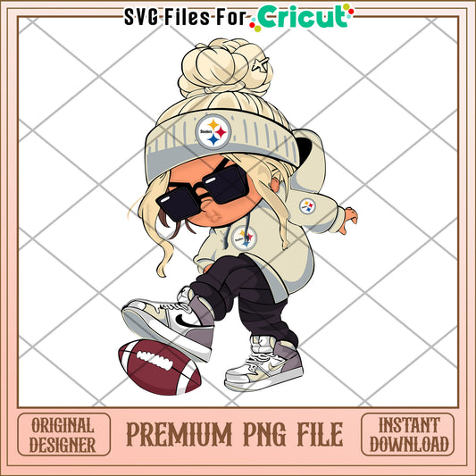Stylish Cartoon Girl with Football, Premium PNG for Cricut Users