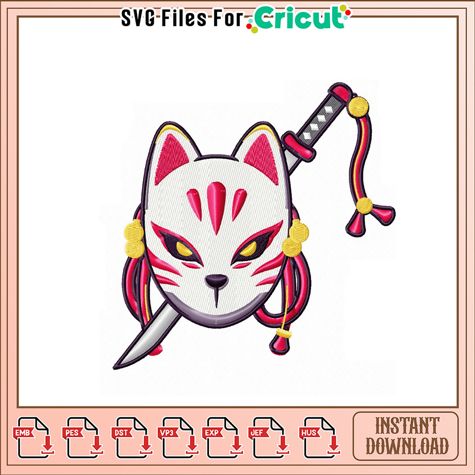 Stylish Cat Mask Embroidery Design for Instant Download