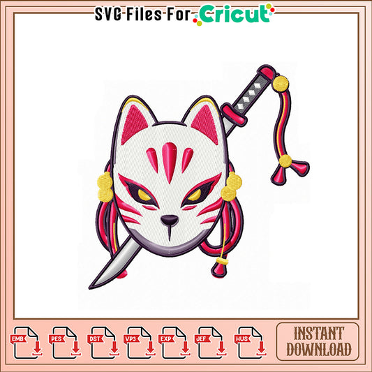 Stylish Cat Mask Embroidery Design for Instant Download