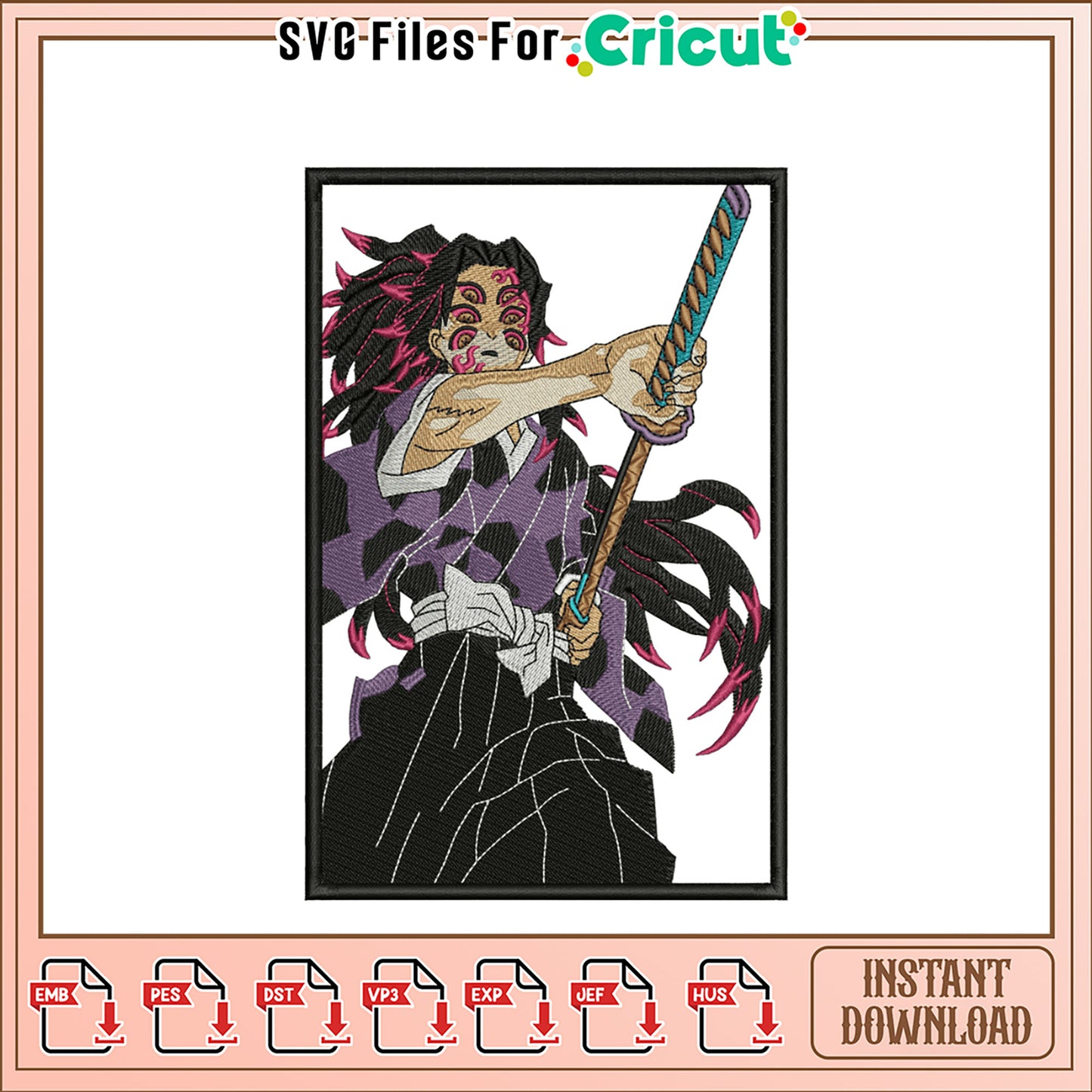 Stylish Samurai Embroidery Design for Instant Download