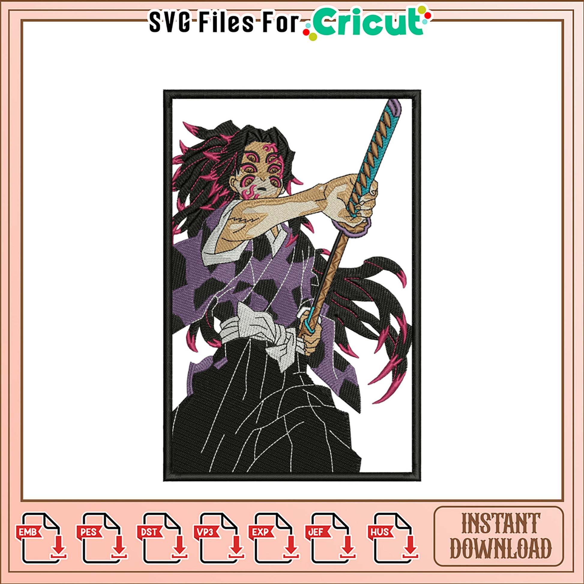 Stylish Samurai Embroidery Design for Instant Download