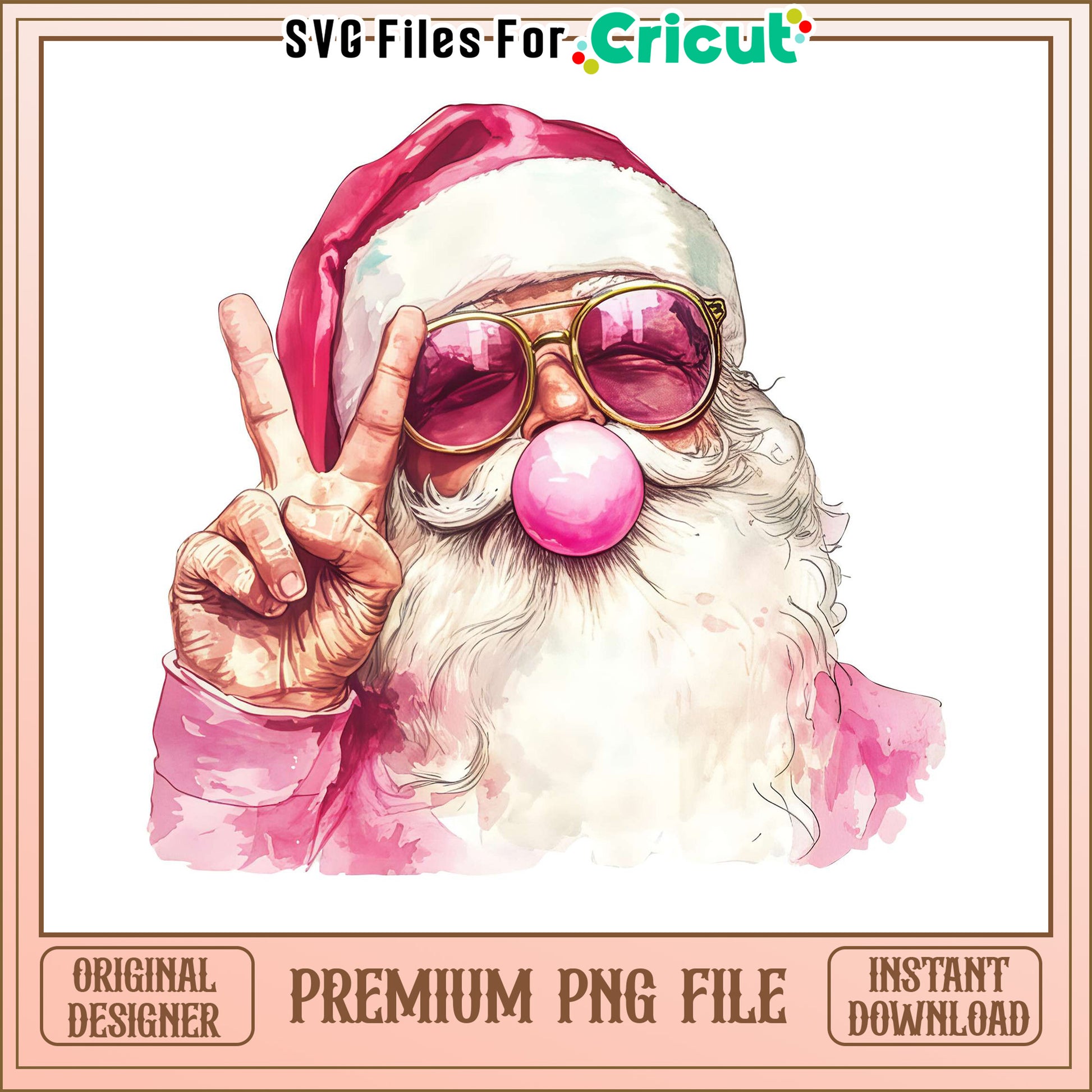 Stylish Santa with Peace Sign, Fun PNG File for Holiday Crafts