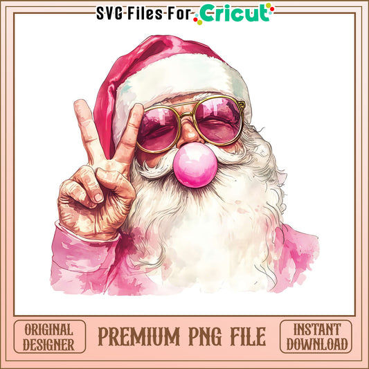 Stylish Santa with Peace Sign, Fun PNG File for Holiday Crafts
