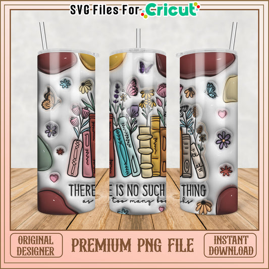Stylish Tumbler Design with Books and Flowers for Instant Download