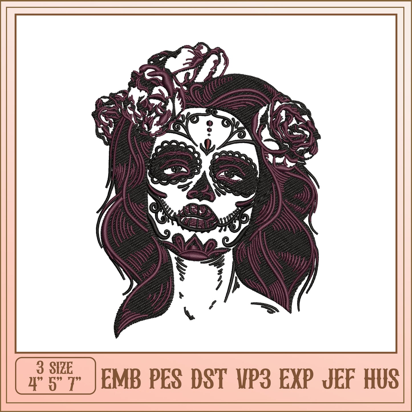 Sugar Skull Girl Embroidery Design