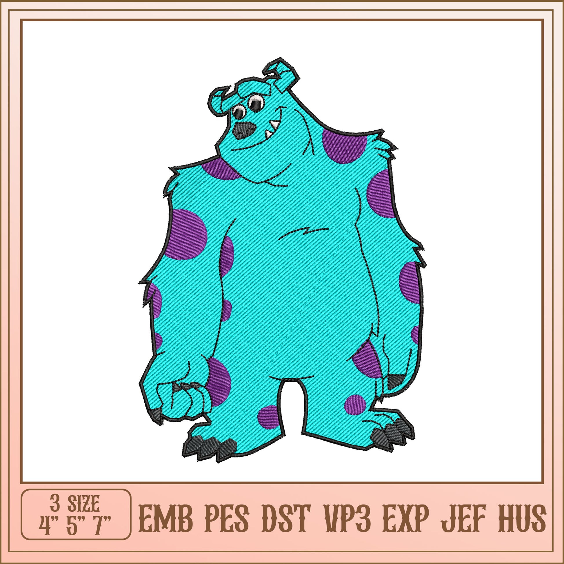 Sulley Embroidery Design 3 Sizes EMB PES DST
