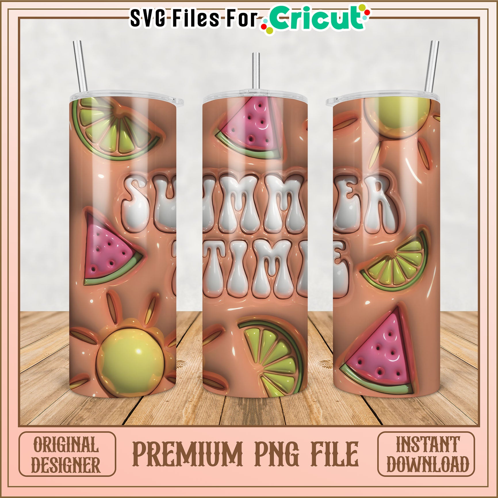 Summer Tumbler PNG File with Bright Colors and Fun Designs