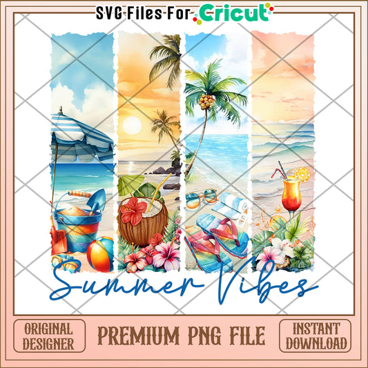 Summer Vibes PNG Beach Watercolor