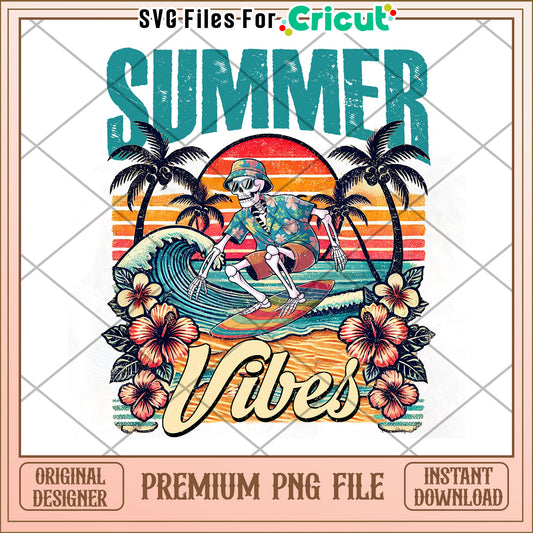Summer Vibes Skeleton Surfer PNG
