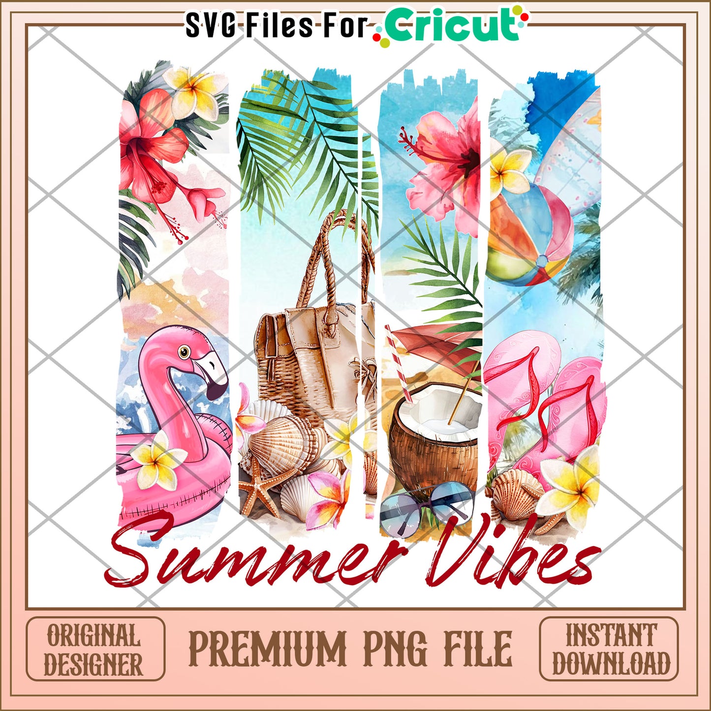 Summer Vibes Watercolor PNG Beach Scene