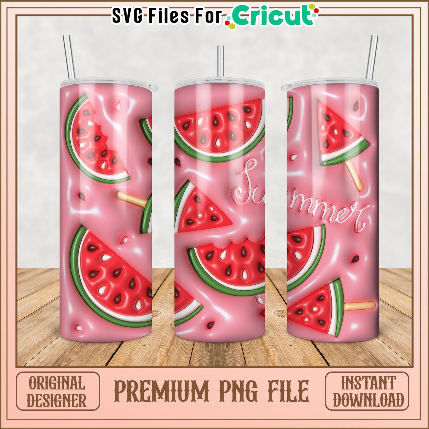 Summer Watermelon Tumbler PNG File for Cricut Crafting Designs