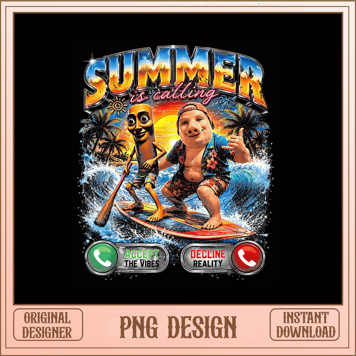 Summer Is Calling Funny Surfing PNG, Beach Vibes PNG, Summer PNG