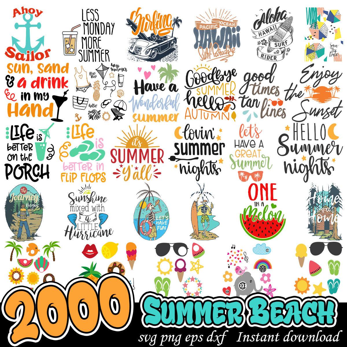 Summer beach bundle, Summer art and quotes svg bundle