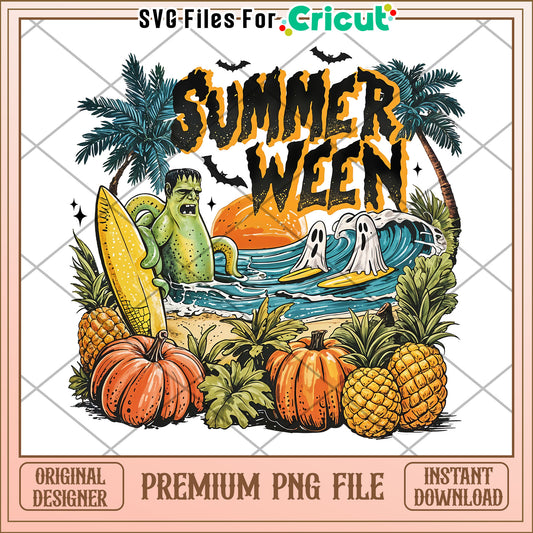 Summerween fruit design png, happy halloween​ png, spooky quotes png