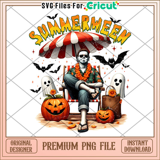 Summerween michael myers png, happy halloween​ png, spooky quotes png