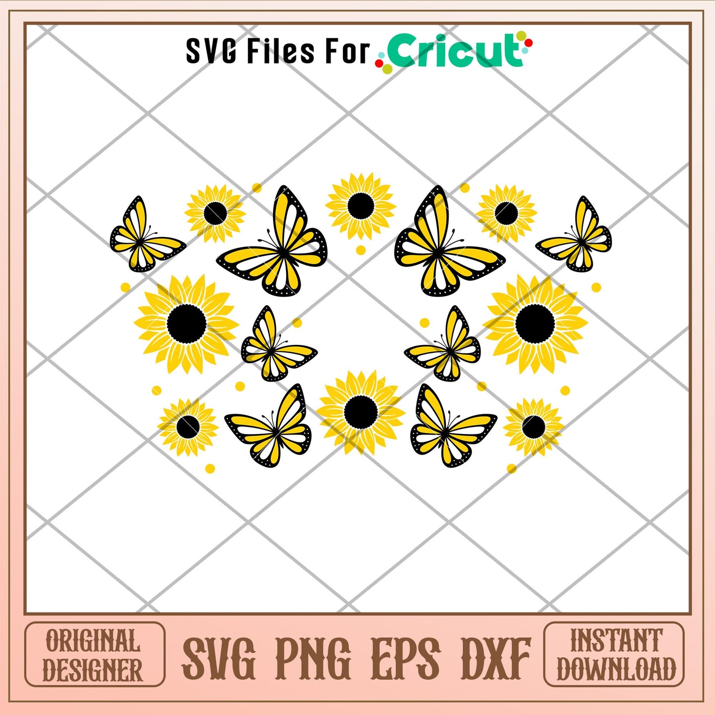 Sunflower Butterflies Full Wrap, Sunflower Butterflies Full Wrap Svg