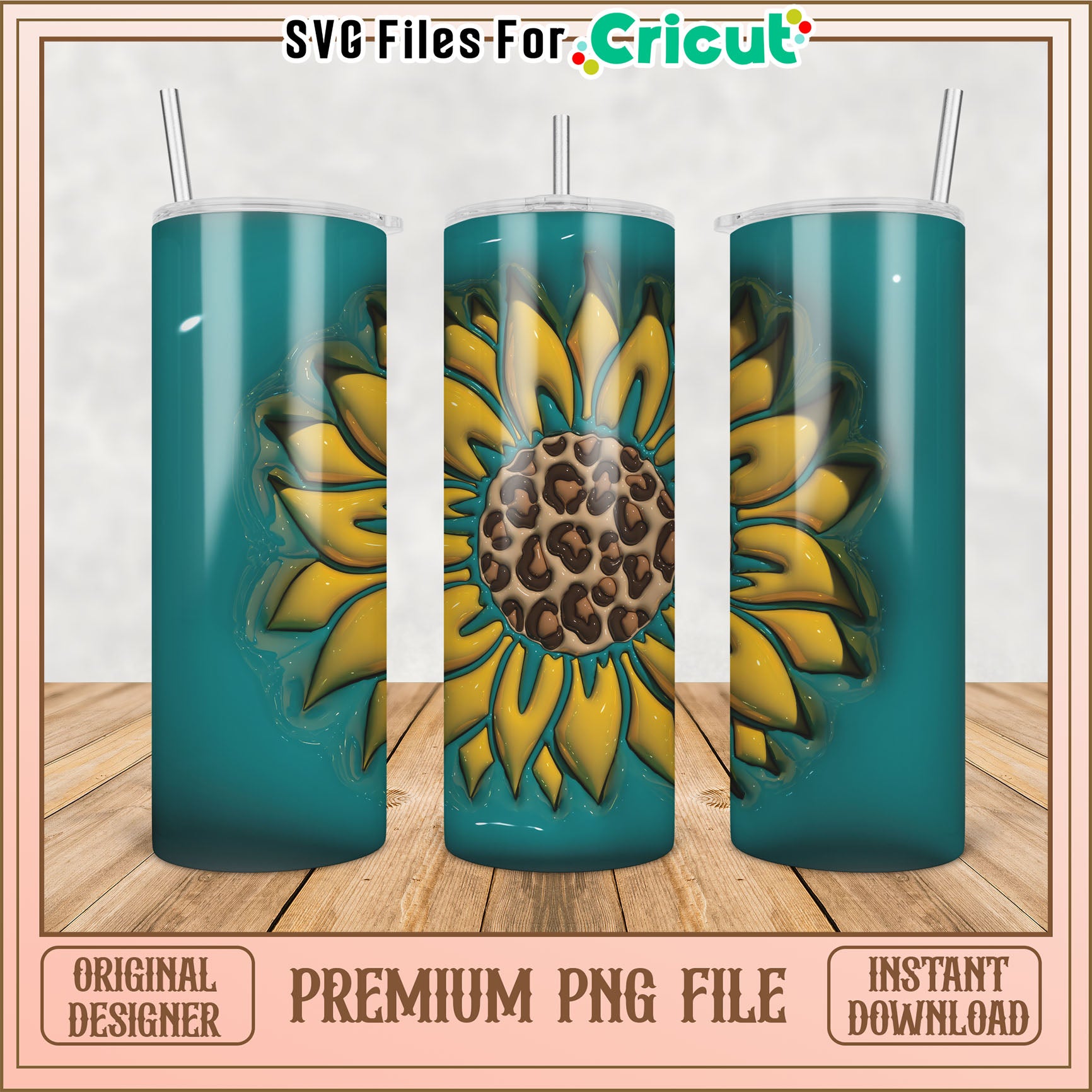 Sunflower Leopard Tumbler PNG