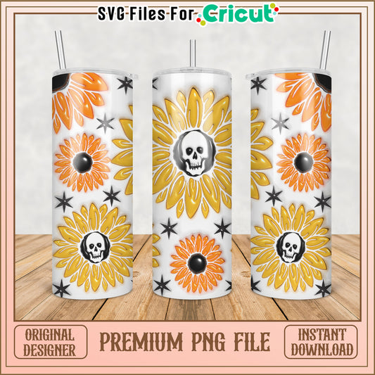 Sunflower Skull Tumbler PNG