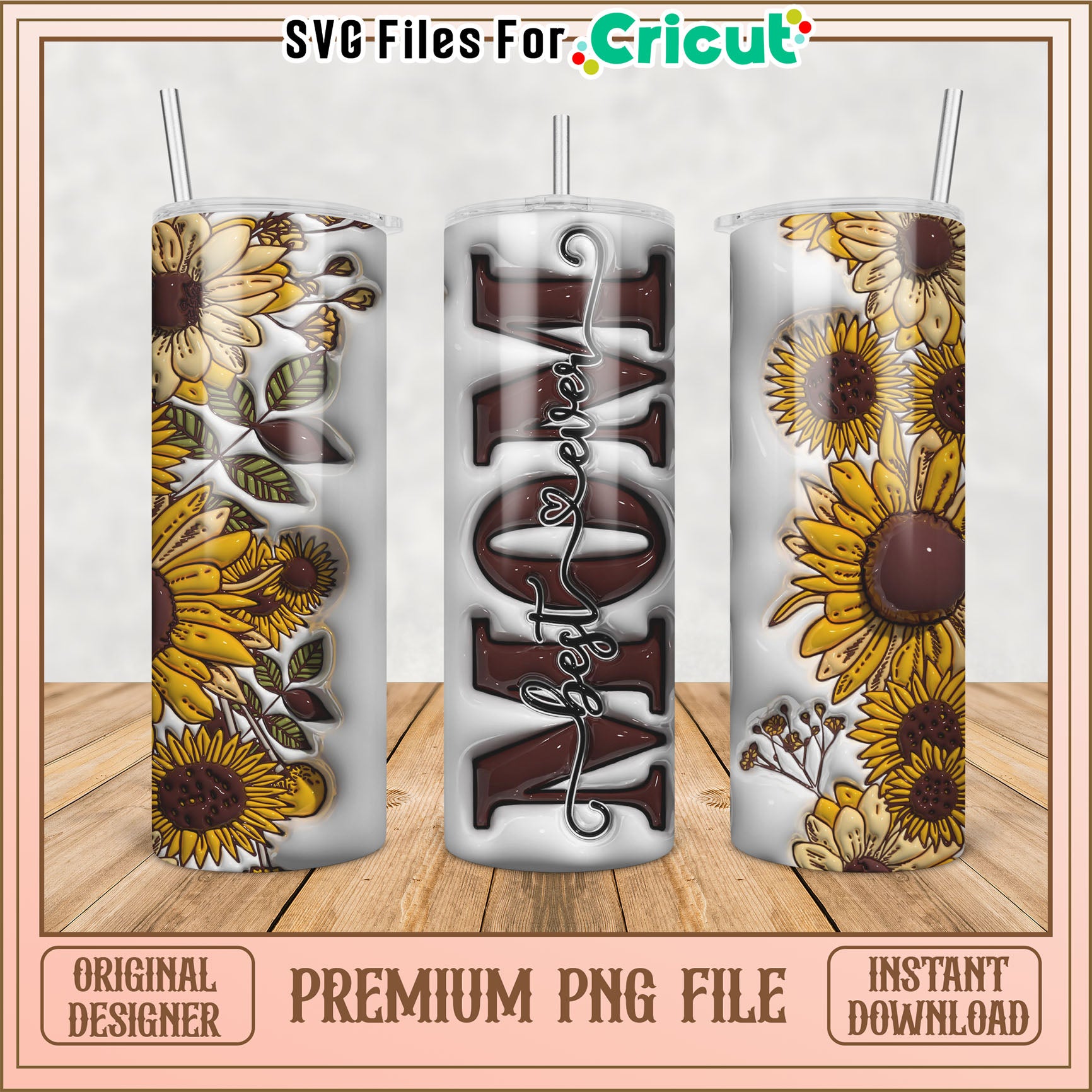 Sunflower Tumbler Design PNG for Cricut Downloadable File