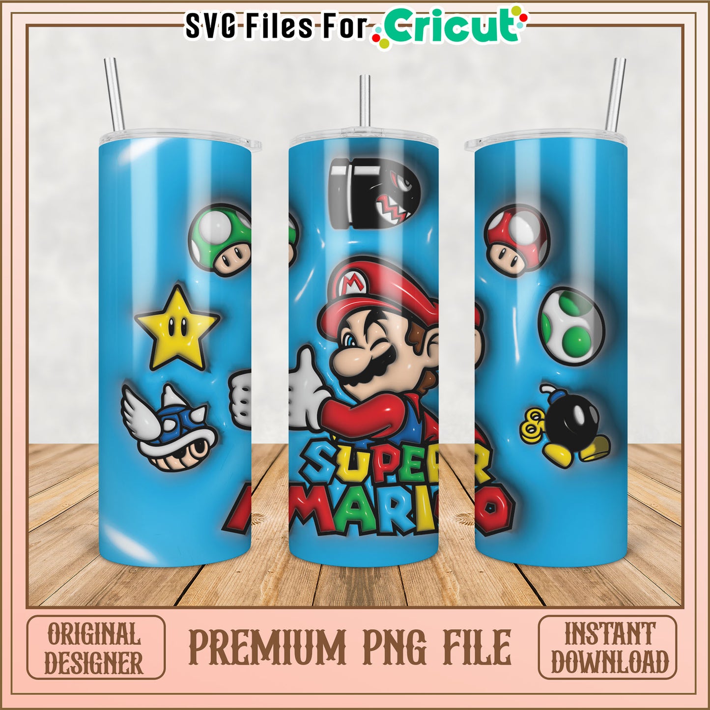 Super Mario Inspired Tumbler PNG File for Cricut Design Projects
