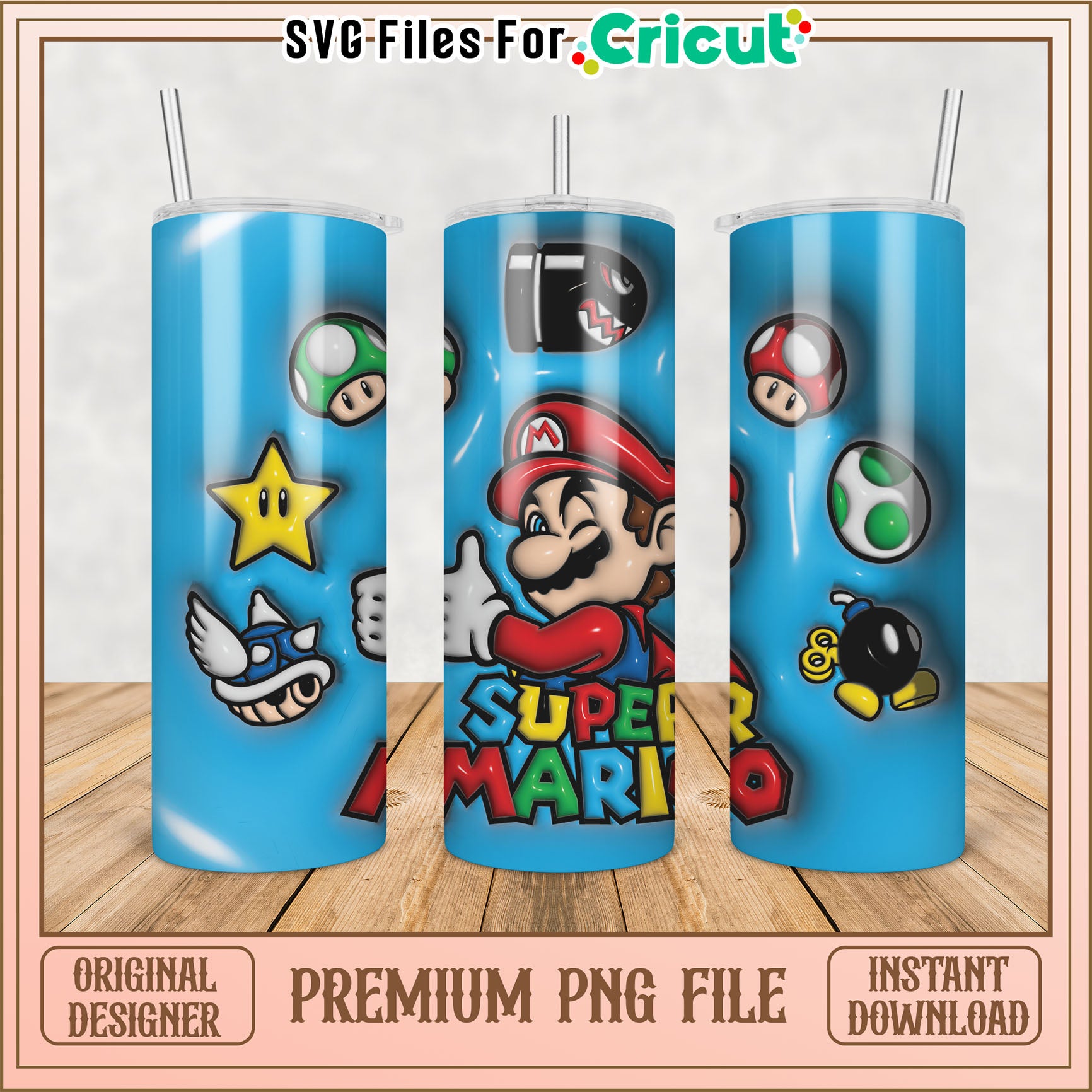 Super Mario Inspired Tumbler PNG File for Cricut Design Projects