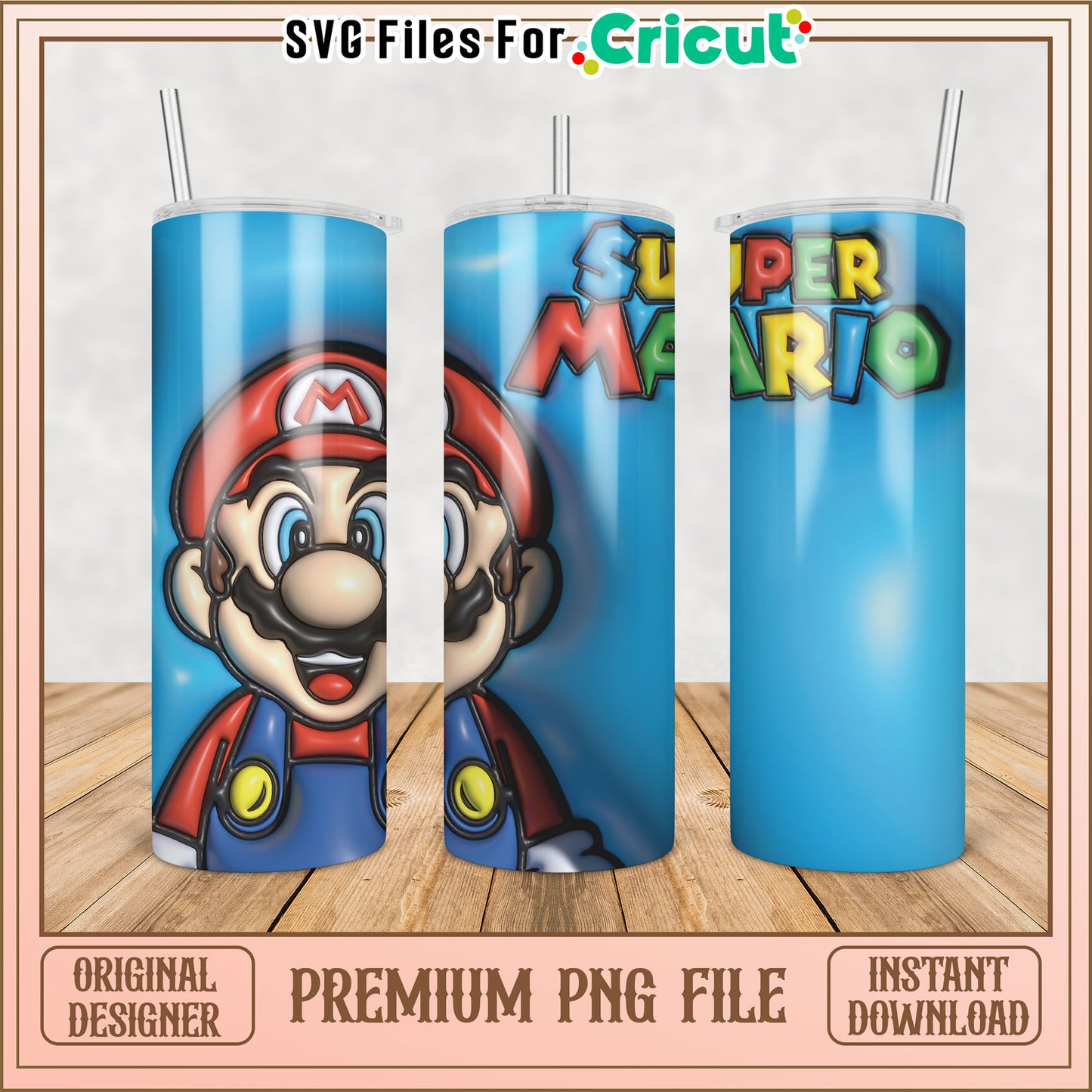 Super Mario PNG Sublimation Tumbler Design
