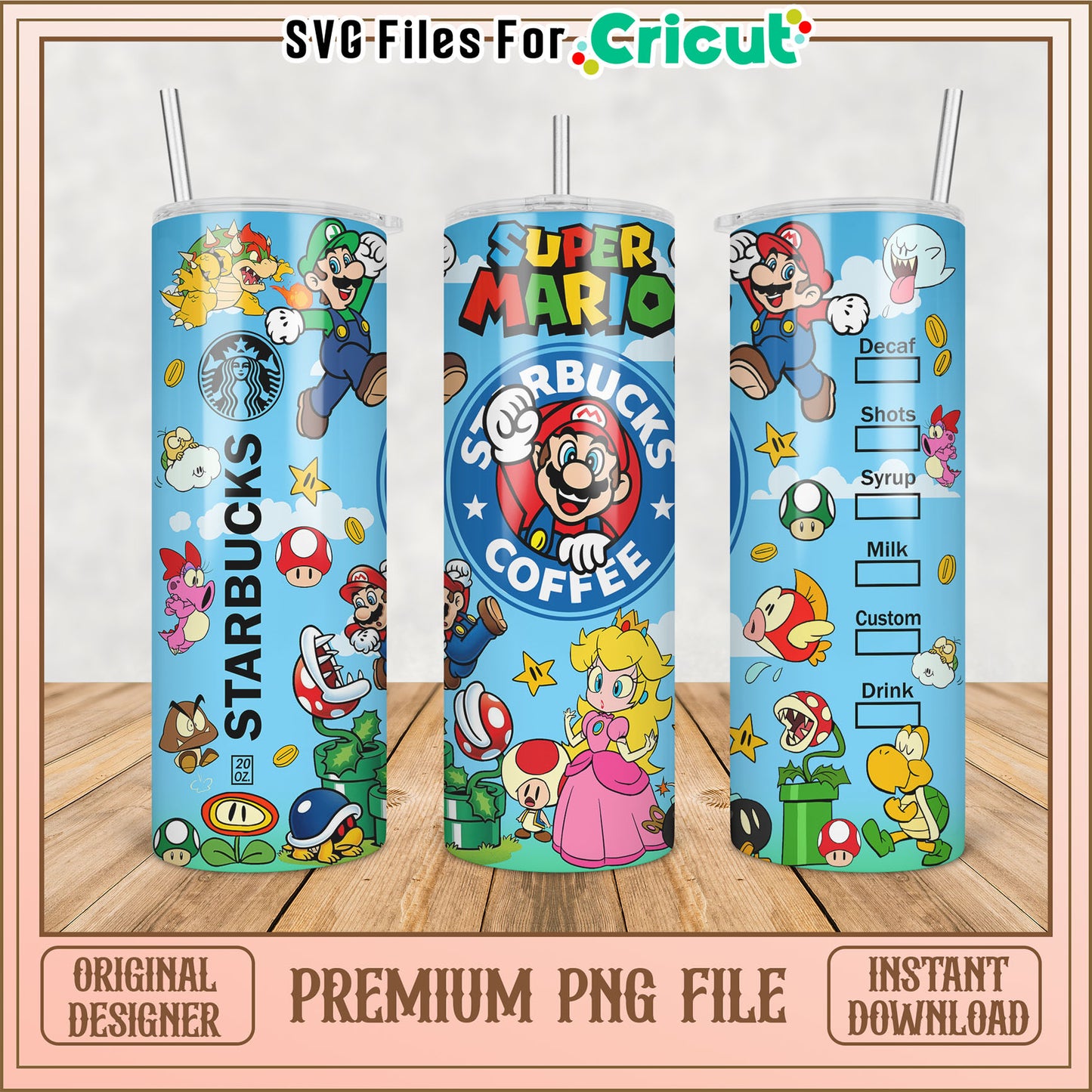 Super Mario Starbucks PNG Tumbler Design
