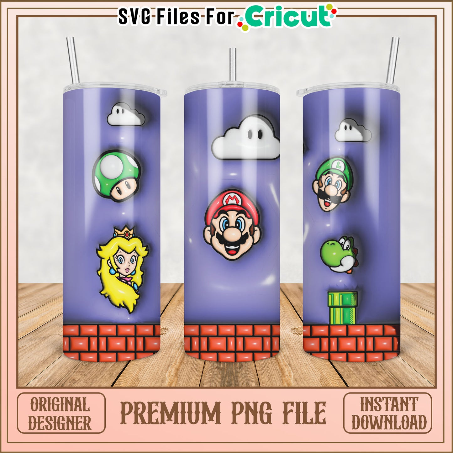 Super Mario Tumbler Design PNG File for Cricut Instant Download
