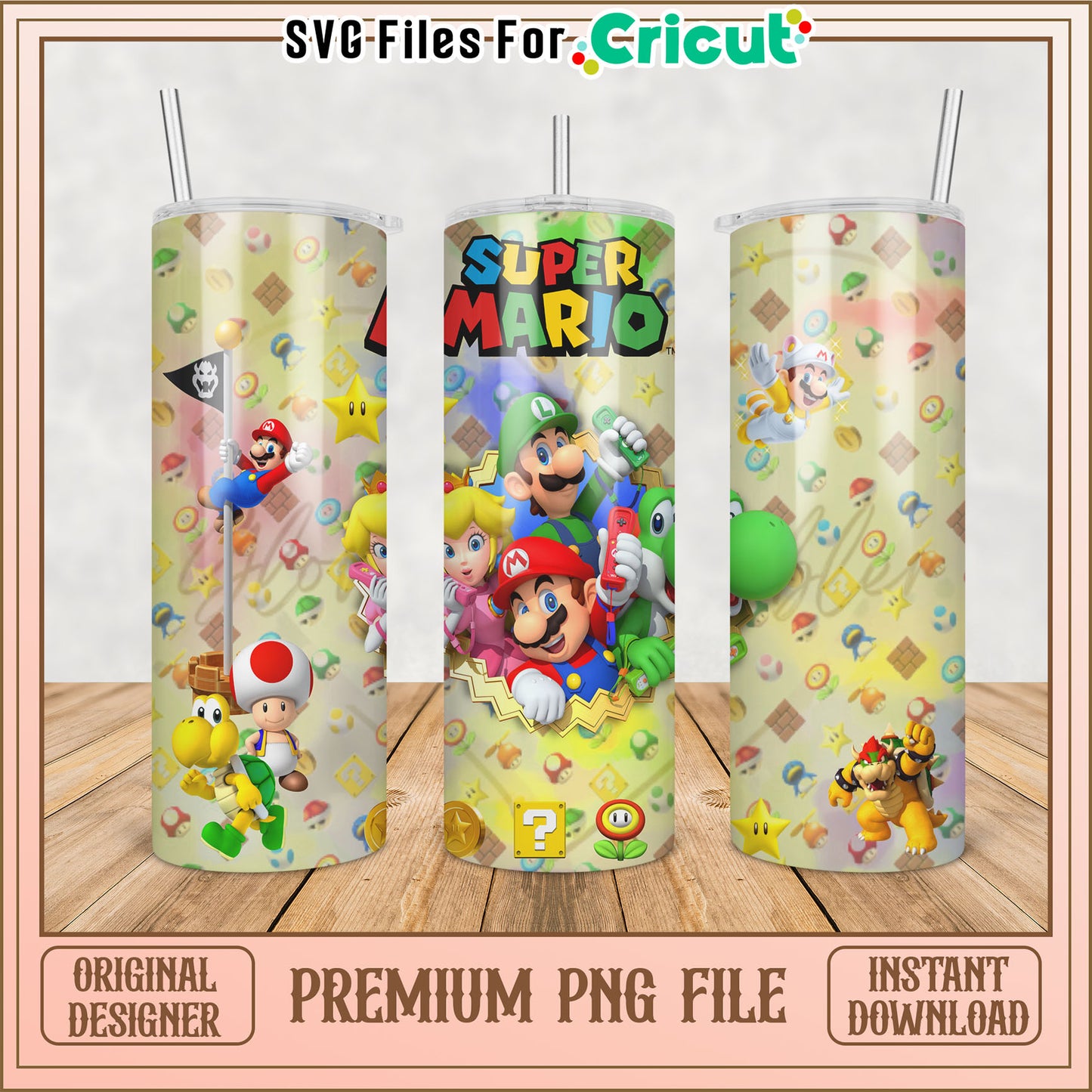 Super Mario Tumbler PNG Design for Cricut Custom Projects